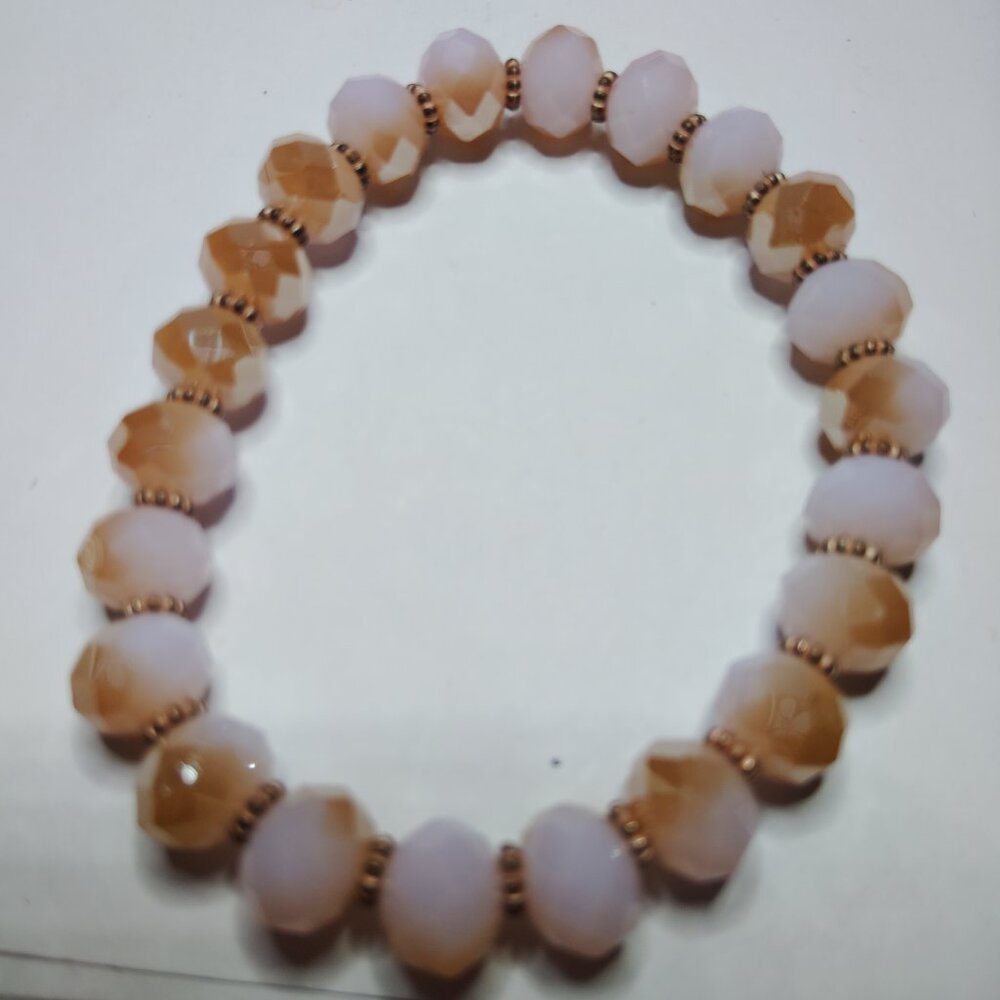 Faceted Gradient Glass Beads Blush Champagne w/ Gold Tone Spacers Vintage